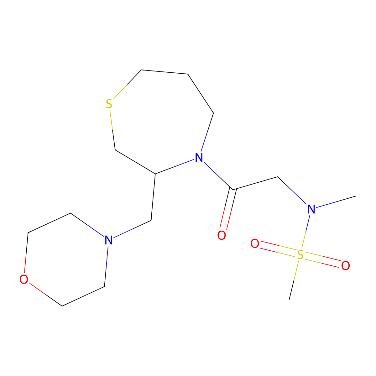 N-methyl-N-(2-(3-(morpholinomethyl)-1,4-thiazepan-4-yl)-2-oxoethyl)methanesulfonamide molecular structure, CAS 1421509-46-7
