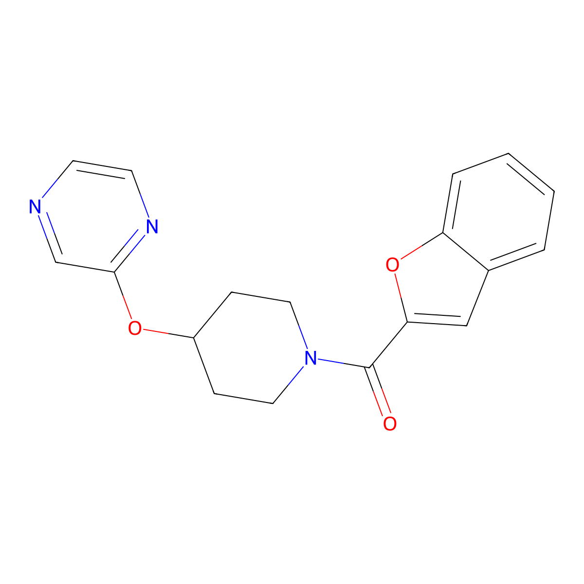 Benzofuran-2-yl(4-(pyrazin-2-yloxy)piperidin-1-yl)methanone molecular structure, CAS 1421509-50-3