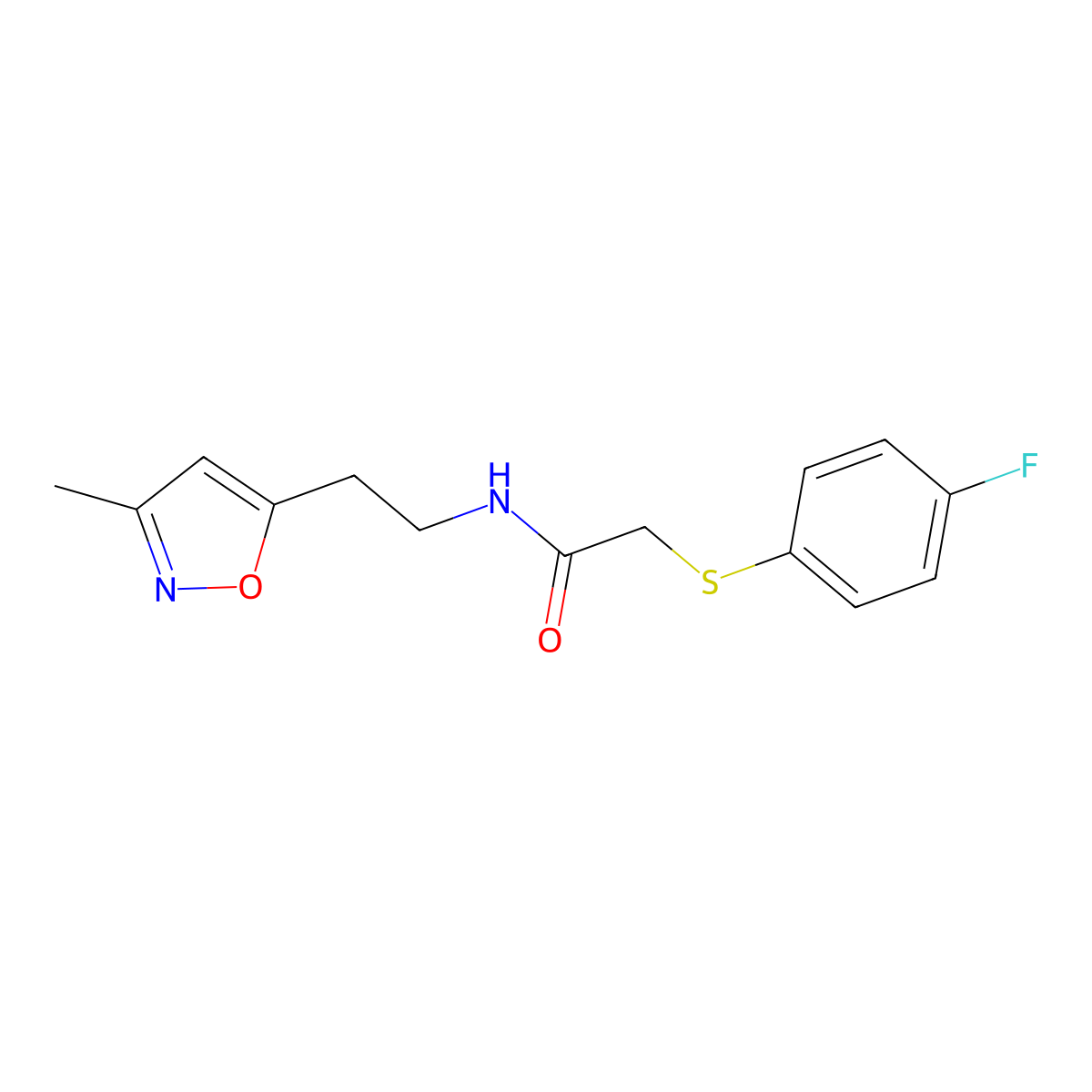 2-((4-fluorophenyl)thio)-N-(2-(3-methylisoxazol-5-yl)ethyl)acetamide molecular structure, CAS 1421509-53-6