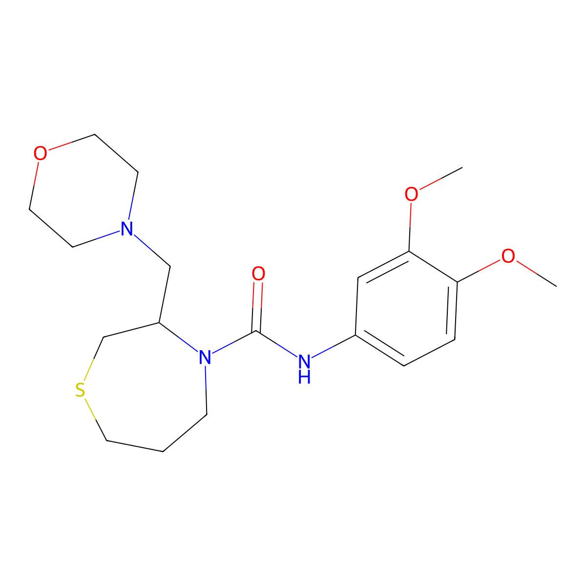 N-(3,4-dimethoxyphenyl)-3-(morpholinomethyl)-1,4-thiazepane-4-carboxamide molecular structure, CAS 1421509-54-7