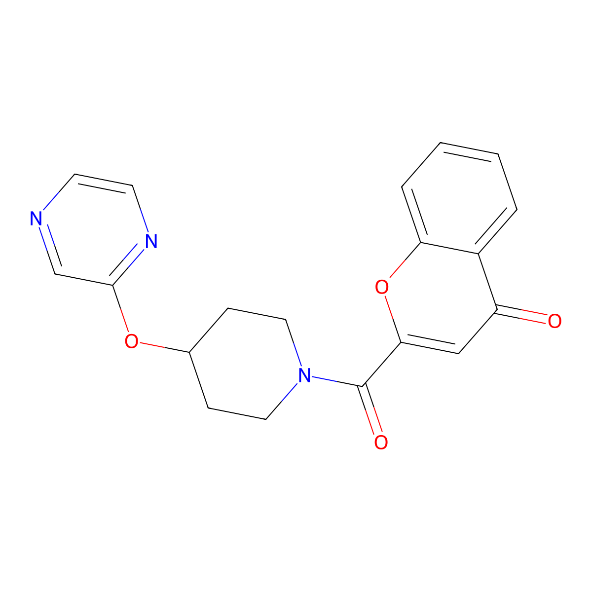 2-[4-(pyrazin-2-yloxy)piperidine-1-carbonyl]-4H-chromen-4-one molecular structure, CAS 1421509-59-2