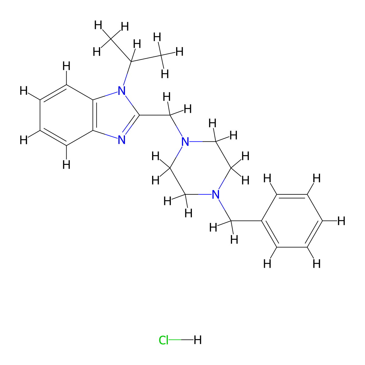 2-((4-benzylpiperazin-1-yl)methyl)-1-isopropyl-1H-benzo[d]imidazole hydrochloride molecular structure, CAS 1421509-60-5