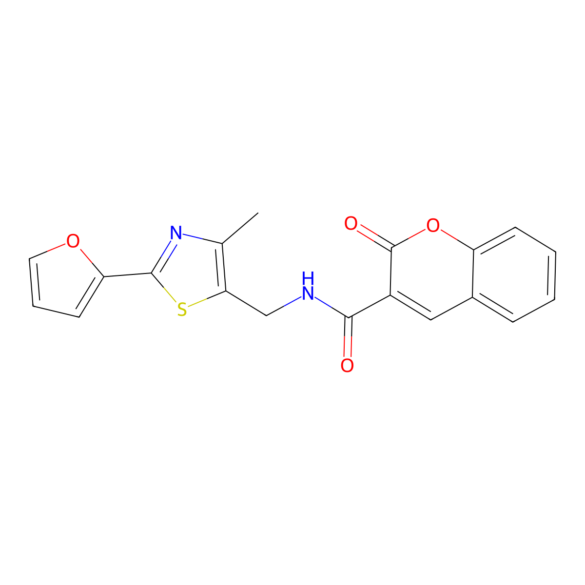 N-((2-(furan-2-yl)-4-methylthiazol-5-yl)methyl)-2-oxo-2H-chromene-3-carboxamide molecular structure, CAS 1421509-63-8