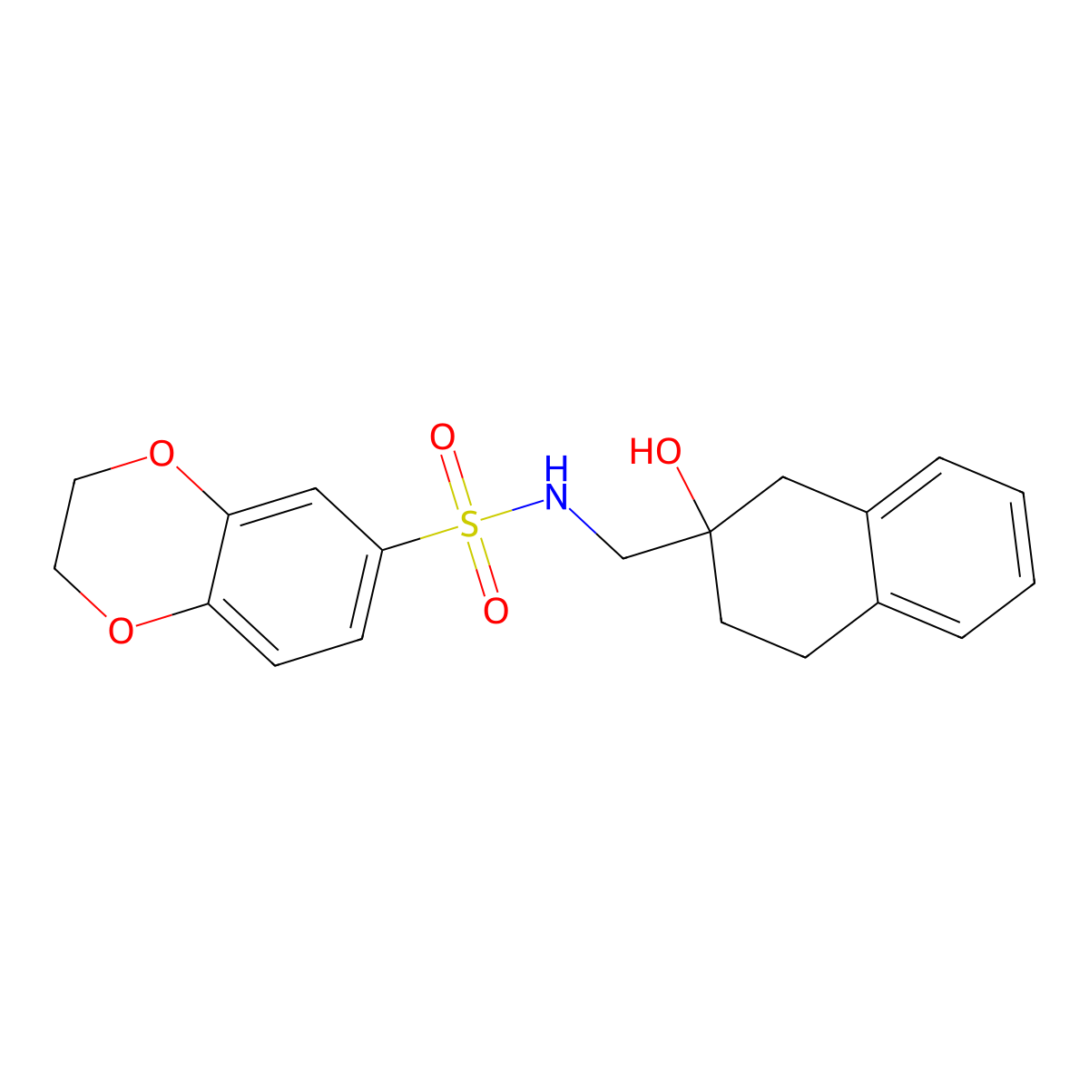 N-((2-hydroxy-1,2,3,4-tetrahydronaphthalen-2-yl)methyl)-2,3-dihydrobenzo[b][1,4]dioxine-6-sulfonamide molecular structure, CAS 1421509-65-0