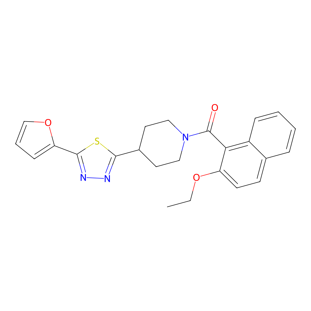 (2-Ethoxynaphthalen-1-yl)(4-(5-(furan-2-yl)-1,3,4-thiadiazol-2-yl)piperidin-1-yl)methanone molecular structure, CAS 1421509-66-1