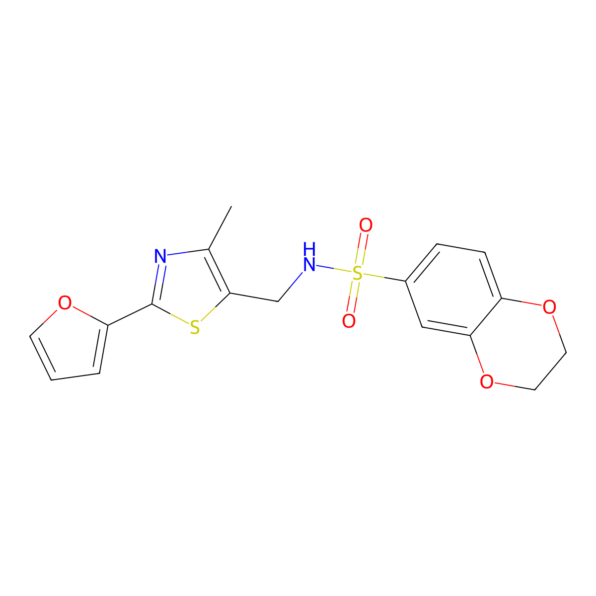 N-((2-(furan-2-yl)-4-methylthiazol-5-yl)methyl)-2,3-dihydrobenzo[b][1,4]dioxine-6-sulfonamide molecular structure, CAS 1421509-67-2