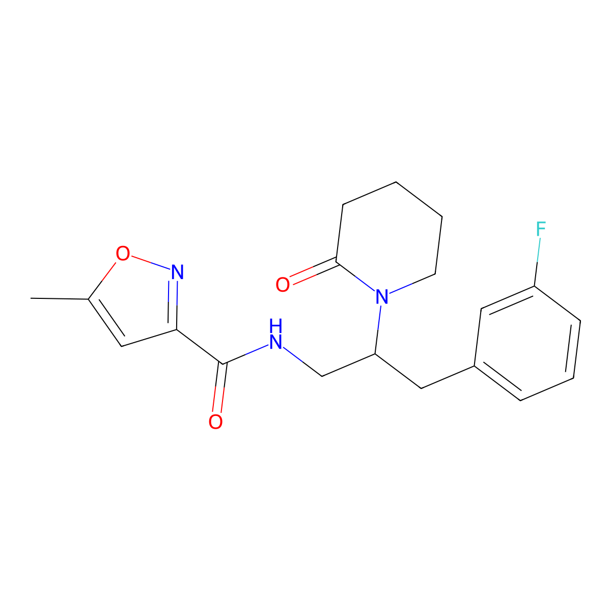 N-(3-(3-fluorophenyl)-2-(2-oxopiperidin-1-yl)propyl)-5-methylisoxazole-3-carboxamide molecular structure, CAS 1421509-73-0