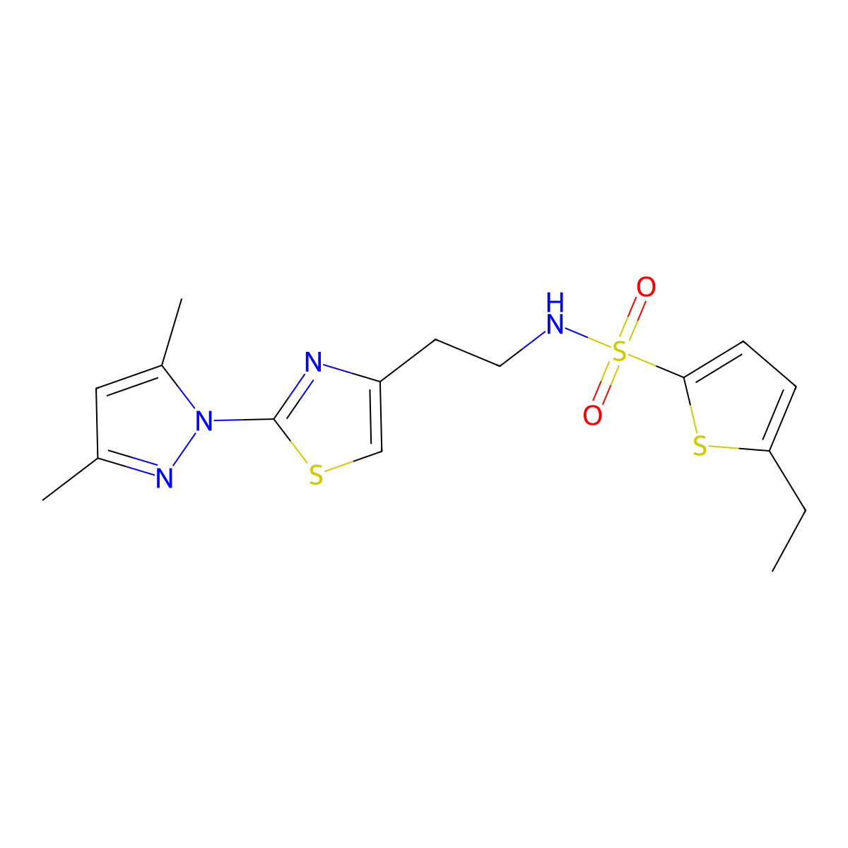 N-(2-(2-(3,5-dimethyl-1H-pyrazol-1-yl)thiazol-4-yl)ethyl)-5-ethylthiophene-2-sulfonamide molecular structure, CAS 1421509-74-1