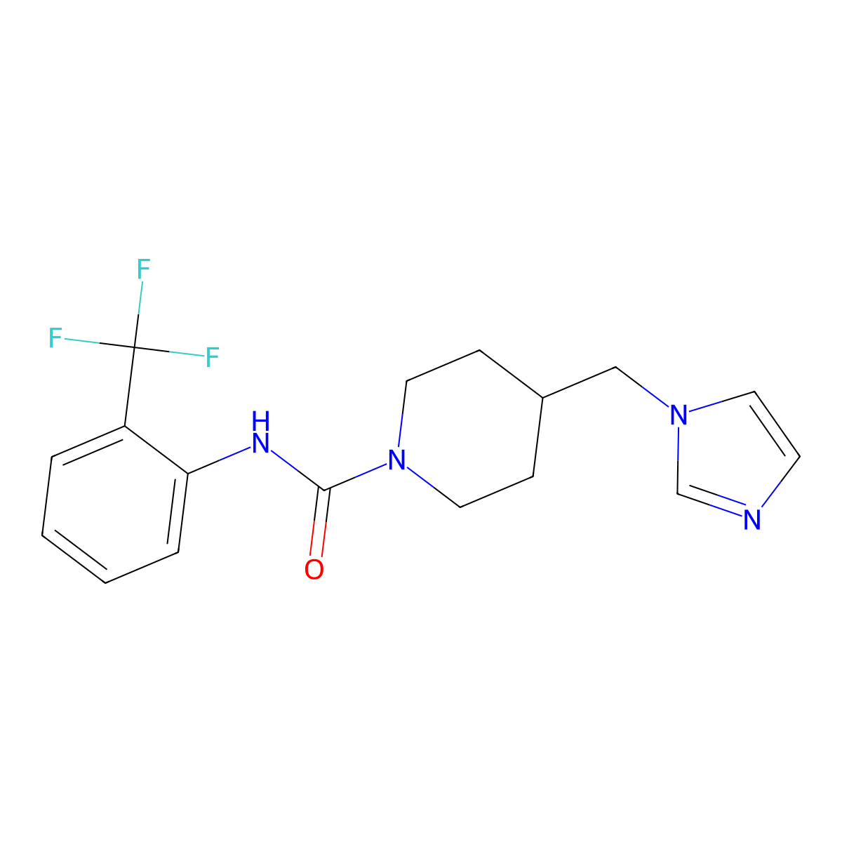 4-((1H-imidazol-1-yl)methyl)-N-(2-(trifluoromethyl)phenyl)piperidine-1-carboxamide molecular structure, CAS 1421509-77-4