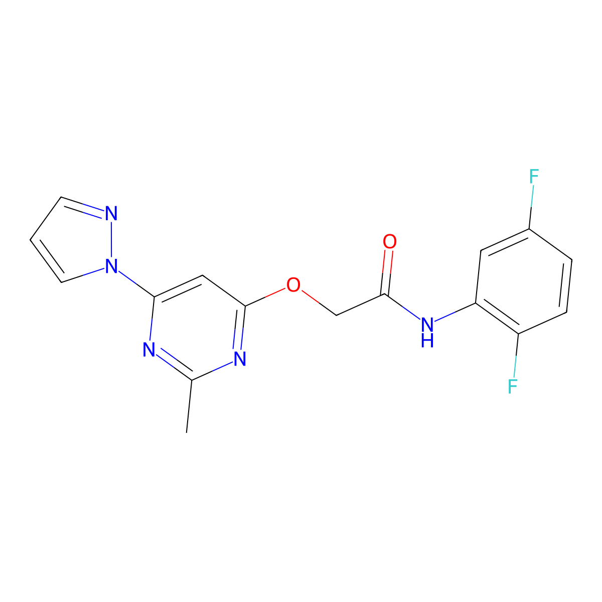 N-(2,5-difluorophenyl)-2-((2-methyl-6-(1H-pyrazol-1-yl)pyrimidin-4-yl)oxy)acetamide molecular structure, CAS 1421509-80-9