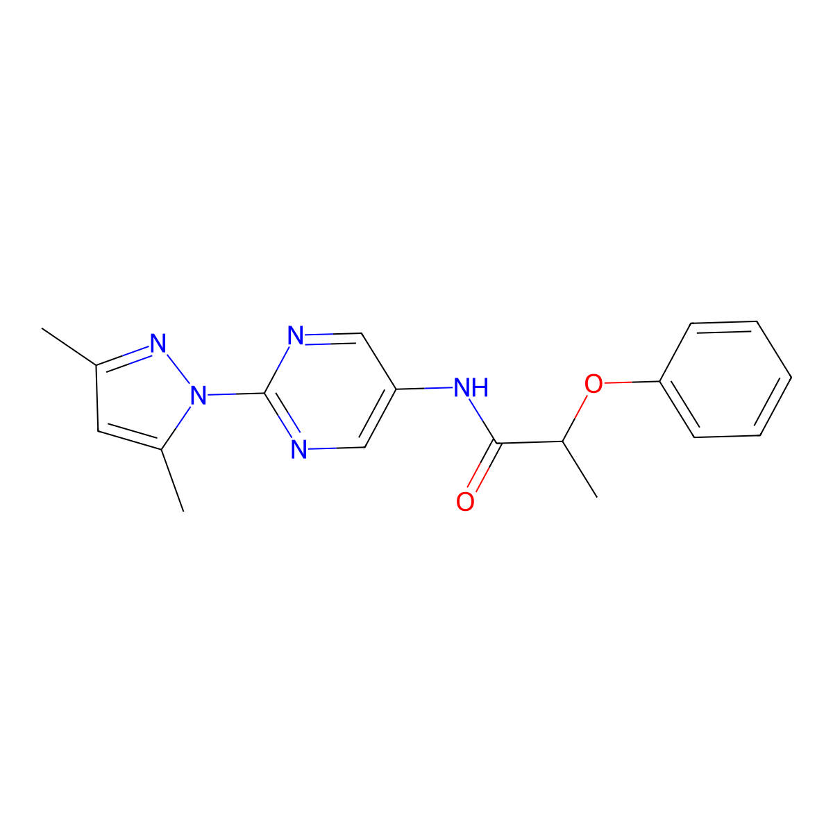 N-[2-(3,5-dimethyl-1H-pyrazol-1-yl)pyrimidin-5-yl]-2-phenoxypropanamide molecular structure, CAS 1421509-81-0