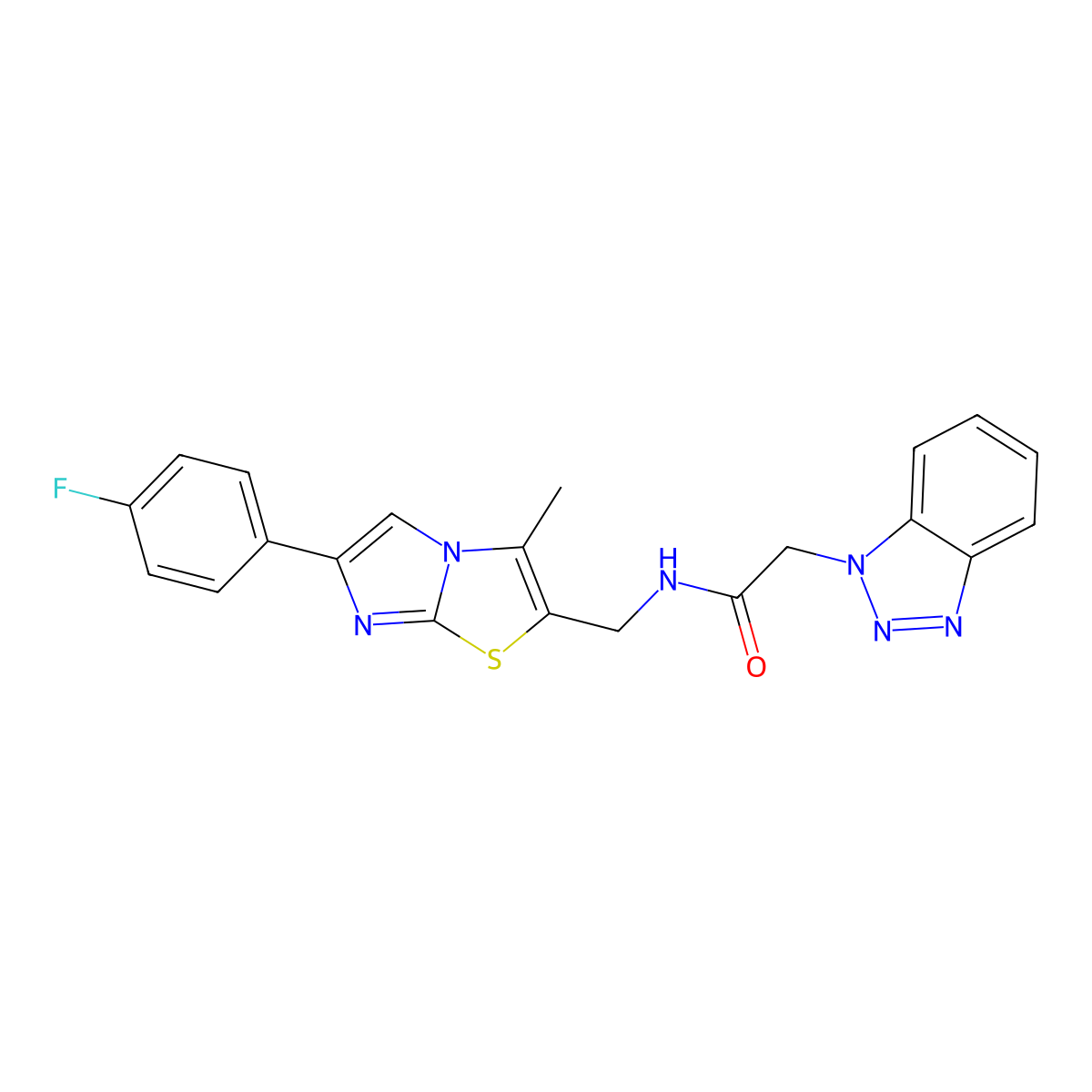 2-(1H-benzo[d][1,2,3]triazol-1-yl)-N-((6-(4-fluorophenyl)-3-methylimidazo[2,1-b]thiazol-2-yl)methyl)acetamide molecular structure, CAS 1421509-83-2
