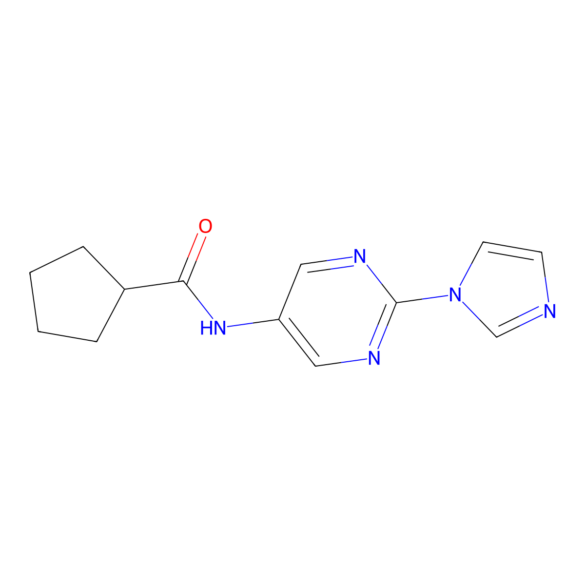 N-[2-(1H-imidazol-1-yl)pyrimidin-5-yl]cyclopentanecarboxamide molecular structure, CAS 1421509-87-6