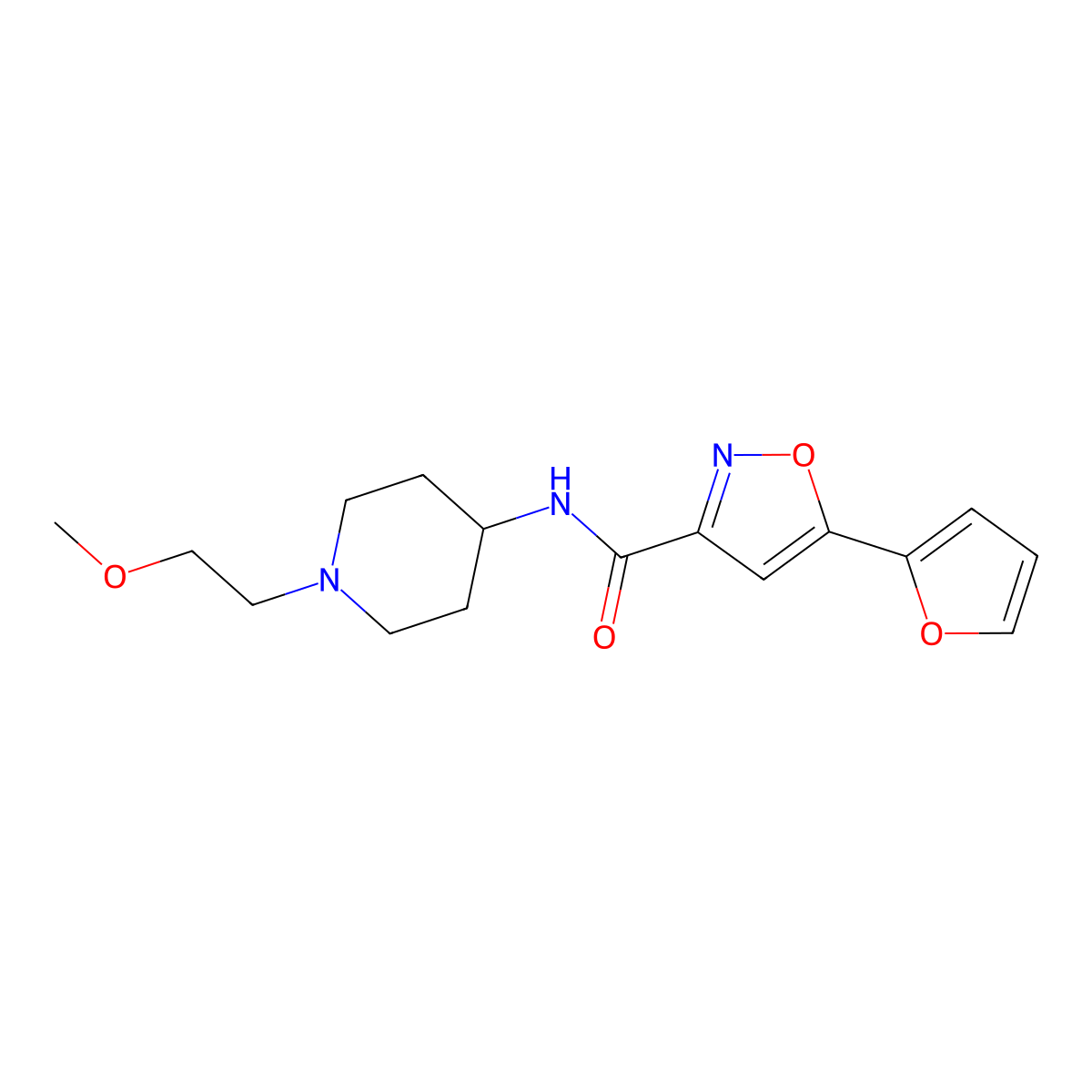 5-(furan-2-yl)-N-(1-(2-methoxyethyl)piperidin-4-yl)isoxazole-3-carboxamide molecular structure, CAS 1421509-97-8