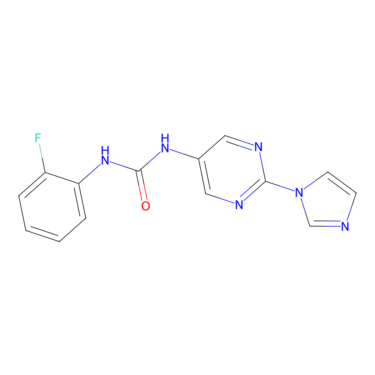 1-(2-(1H-imidazol-1-yl)pyrimidin-5-yl)-3-(2-fluorophenyl)urea molecular structure, CAS 1421510-02-2