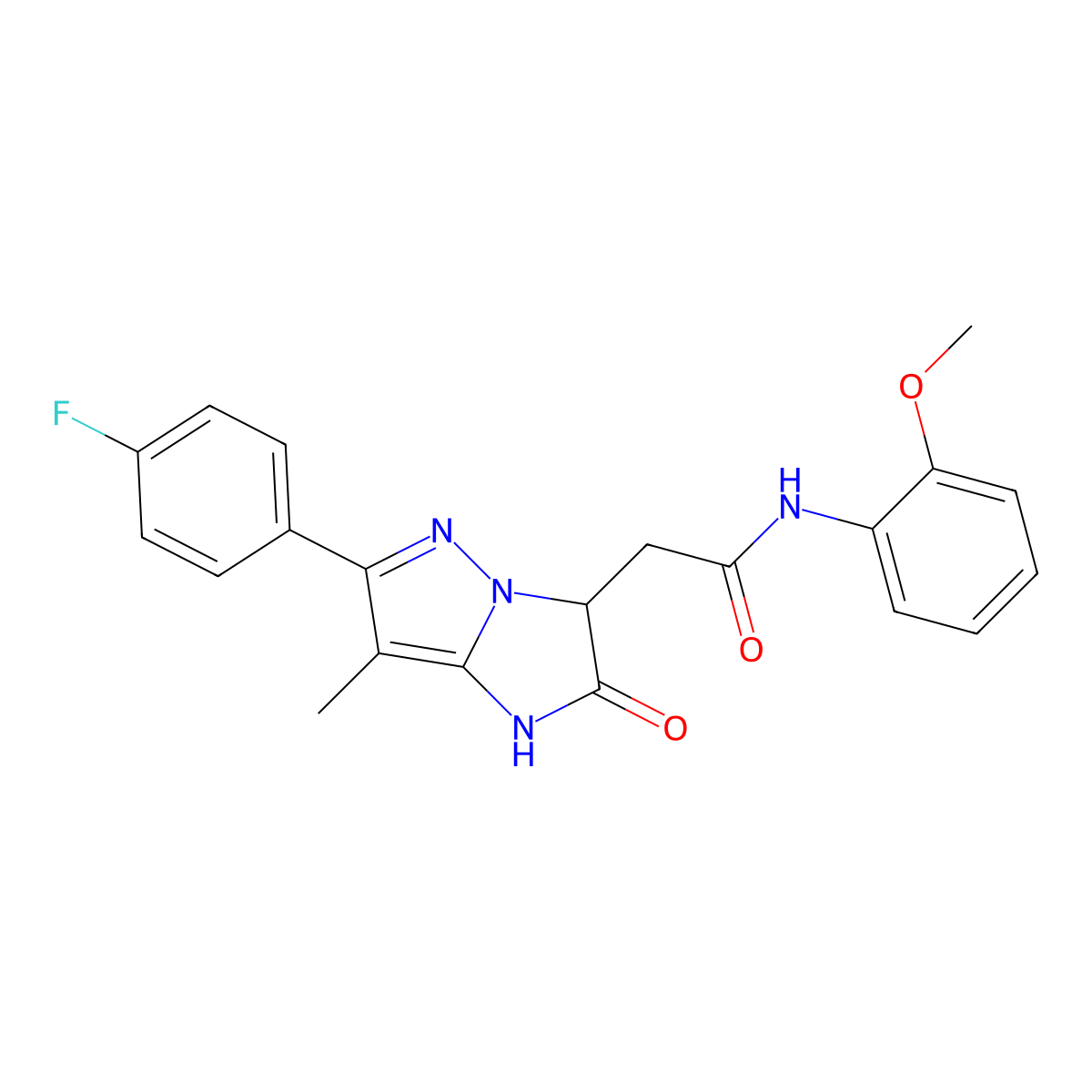 2-(6-(4-fluorophenyl)-7-methyl-2-oxo-2,3-dihydro-1H-imidazo[1,2-b]pyrazol-3-yl)-N-(2-methoxyphenyl)acetamide molecular structure, CAS 1421510-10-2