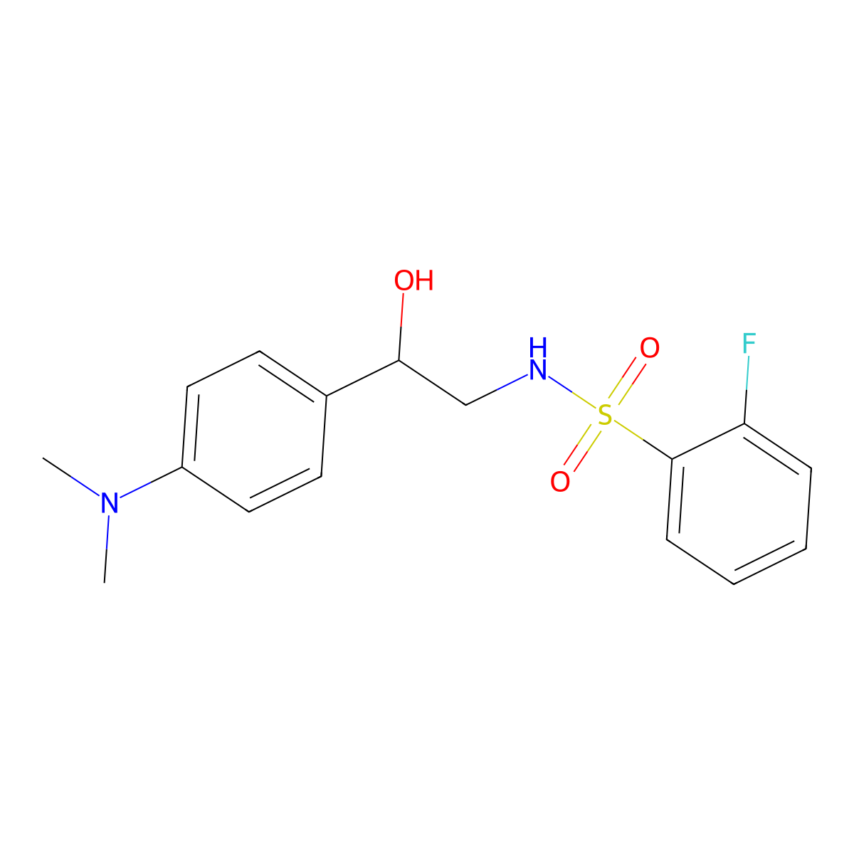 N-(2-(4-(dimethylamino)phenyl)-2-hydroxyethyl)-2-fluorobenzenesulfonamide molecular structure, CAS 1421510-13-5