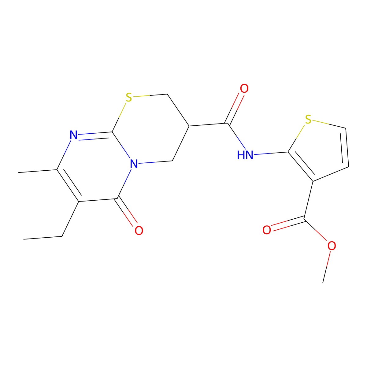 Methyl 2-(7-ethyl-8-methyl-6-oxo-2,3,4,6-tetrahydropyrimido[2,1-b][1,3]thiazine-3-carboxamido)thiophene-3-carboxylate molecular structure, CAS 1421510-21-5