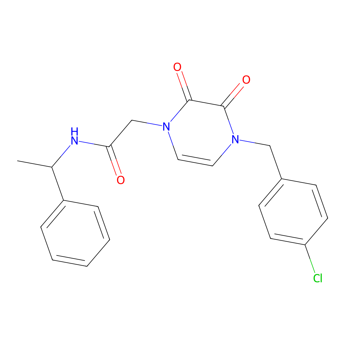 2-(4-(4-chlorobenzyl)-2,3-dioxo-3,4-dihydropyrazin-1(2H)-yl)-N-(1-phenylethyl)acetamide molecular structure, CAS 1421512-27-7