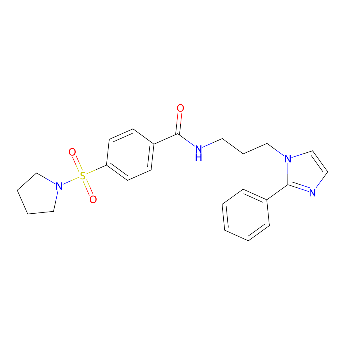 N-(3-(2-phenyl-1H-imidazol-1-yl)propyl)-4-(pyrrolidin-1-ylsulfonyl)benzamide molecular structure, CAS 1421512-32-4