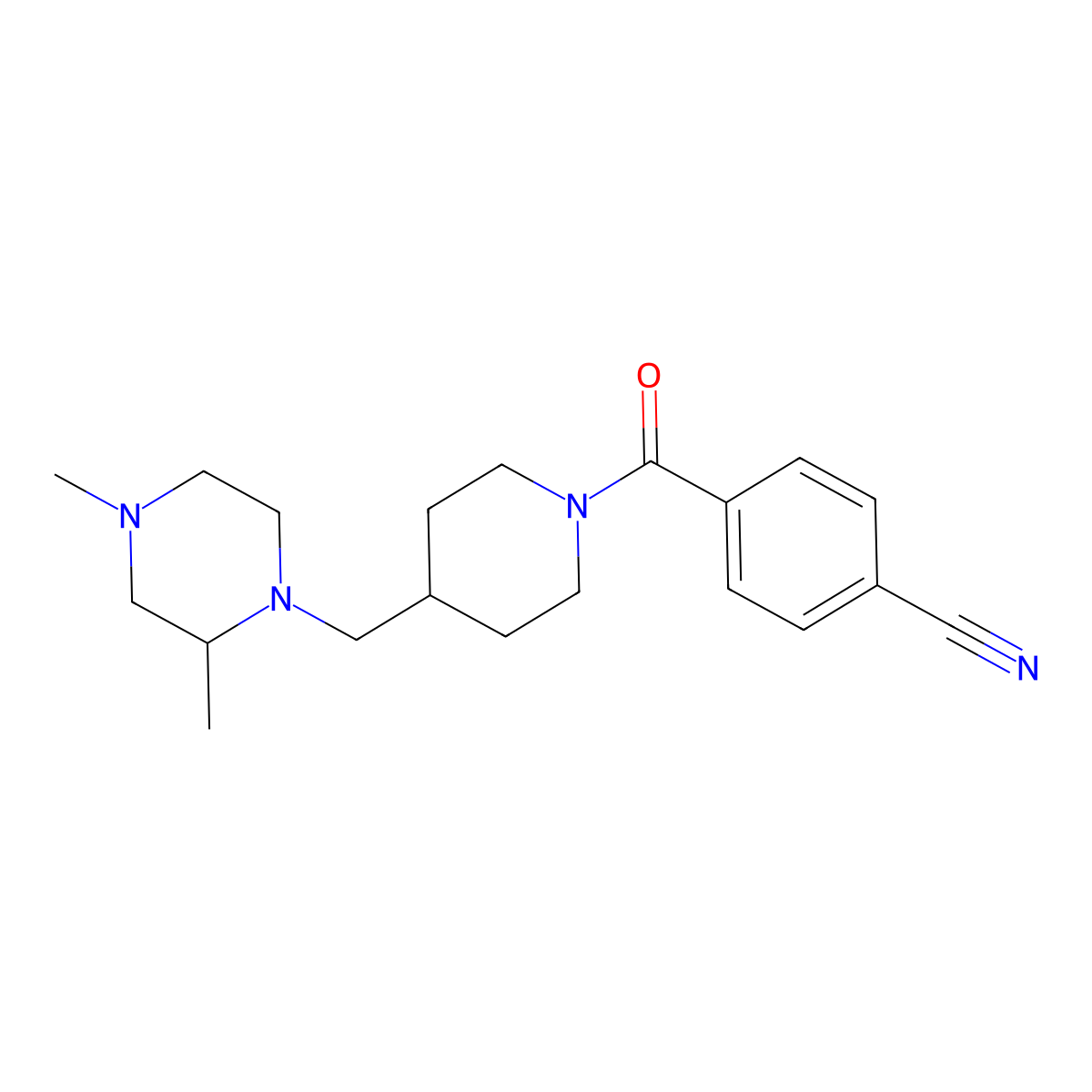 4-(4-((2,4-Dimethylpiperazin-1-yl)methyl)piperidine-1-carbonyl)benzonitrile molecular structure, CAS 1421512-39-1
