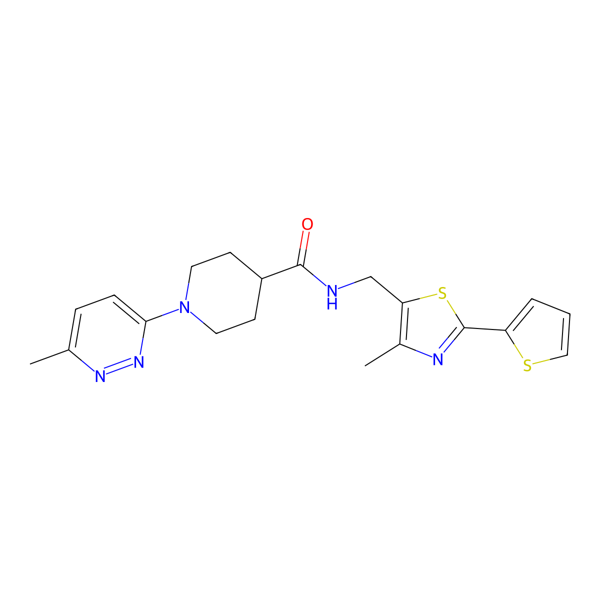 N-((4-methyl-2-(thiophen-2-yl)thiazol-5-yl)methyl)-1-(6-methylpyridazin-3-yl)piperidine-4-carboxamide molecular structure, CAS 1421512-41-5