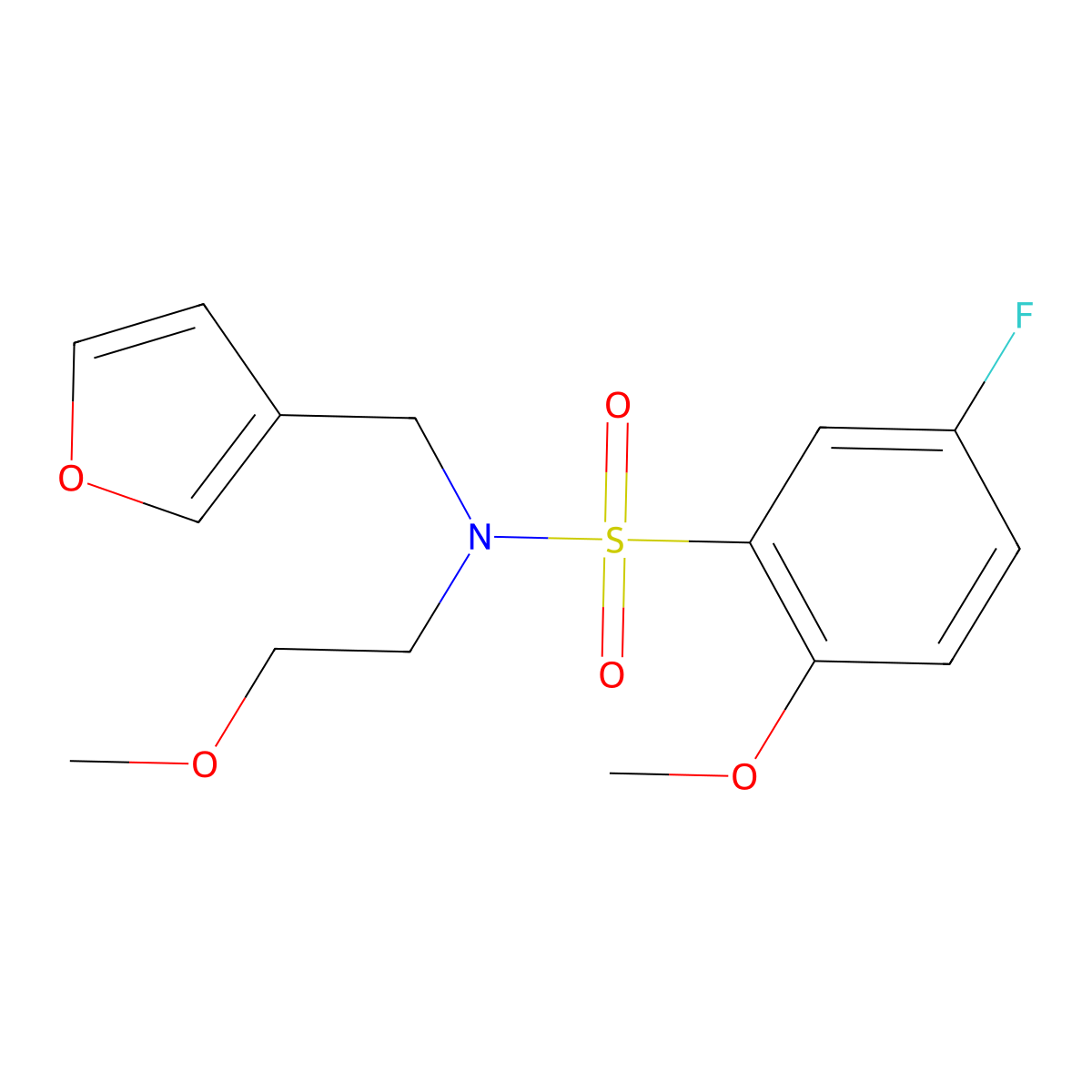 5-fluoro-N-(furan-3-ylmethyl)-2-methoxy-N-(2-methoxyethyl)benzenesulfonamide molecular structure, CAS 1421512-45-9