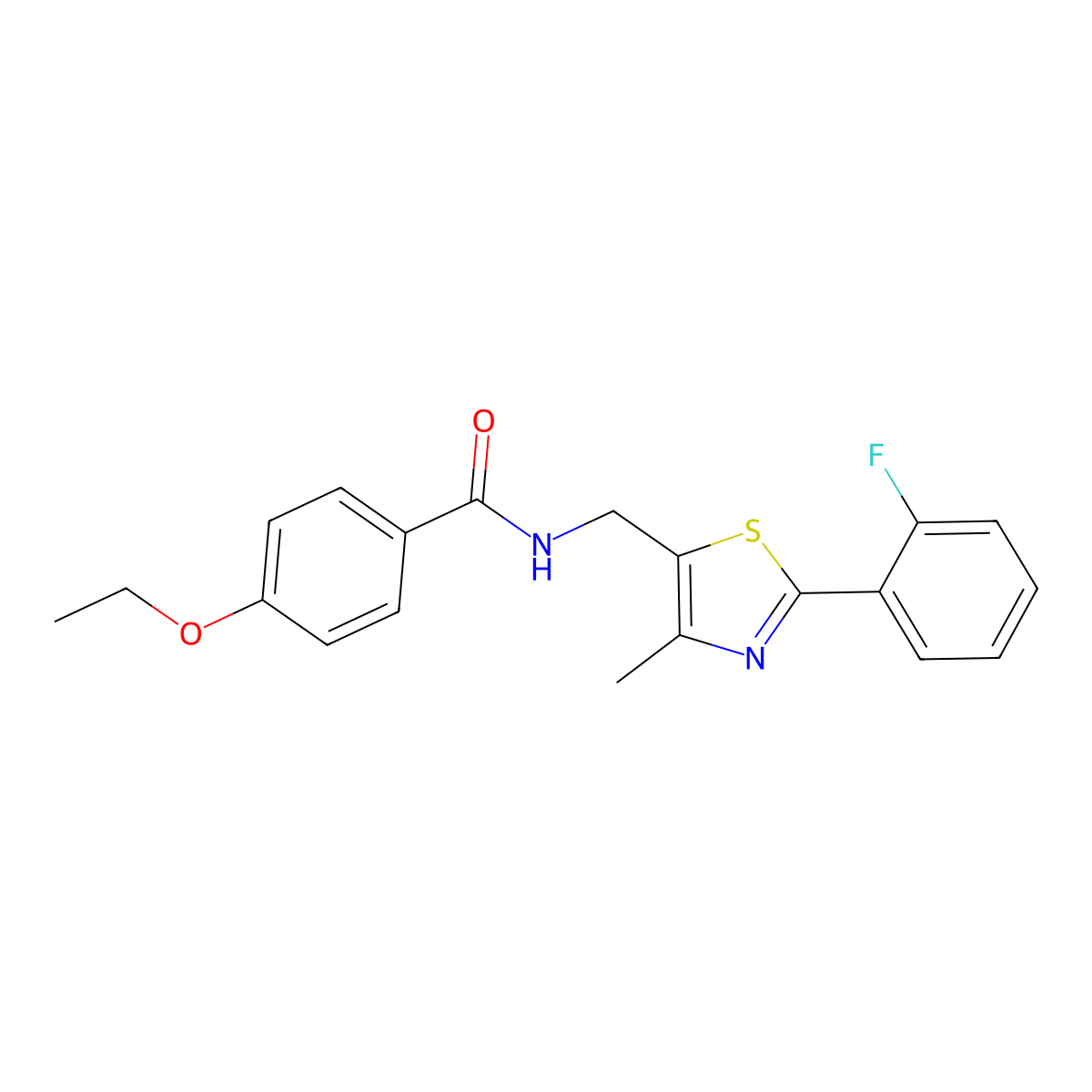 4-ethoxy-N-((2-(2-fluorophenyl)-4-methylthiazol-5-yl)methyl)benzamide molecular structure, CAS 1421512-54-0