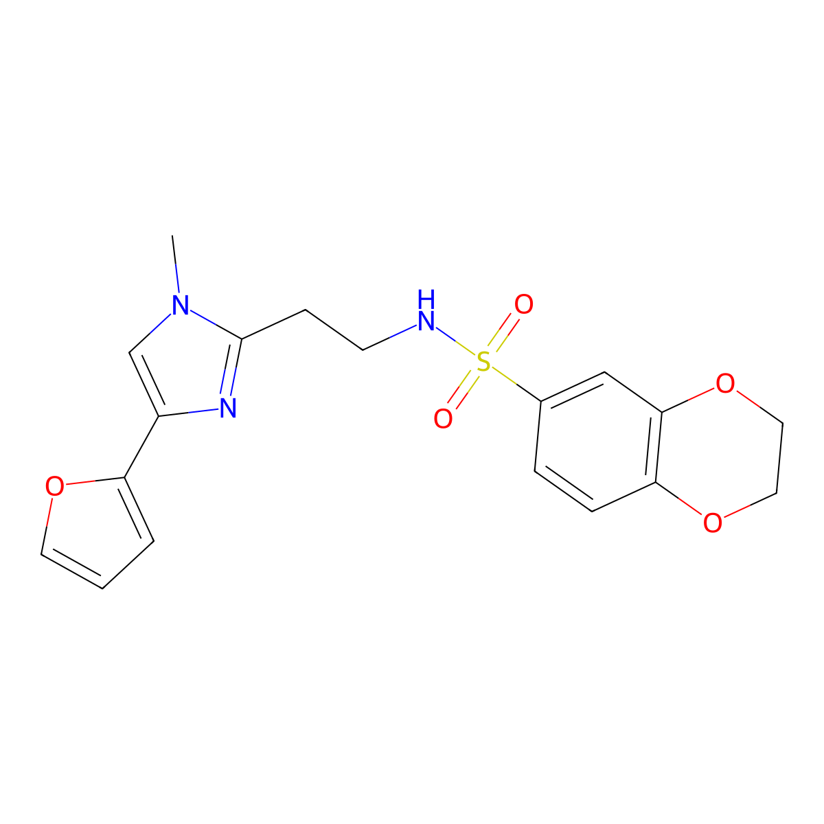 N-(2-(4-(furan-2-yl)-1-methyl-1H-imidazol-2-yl)ethyl)-2,3-dihydrobenzo[b][1,4]dioxine-6-sulfonamide molecular structure, CAS 1421512-61-9