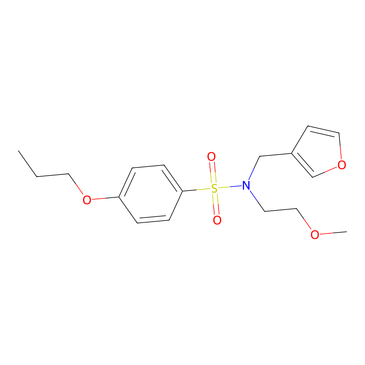 N-(furan-3-ylmethyl)-N-(2-methoxyethyl)-4-propoxybenzenesulfonamide molecular structure, CAS 1421512-64-2