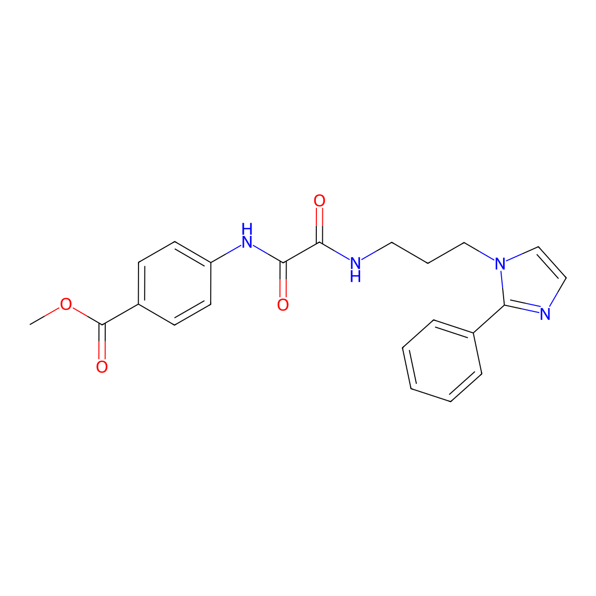 methyl 4-(2-oxo-2-((3-(2-phenyl-1H-imidazol-1-yl)propyl)amino)acetamido)benzoate molecular structure, CAS 1421512-65-3