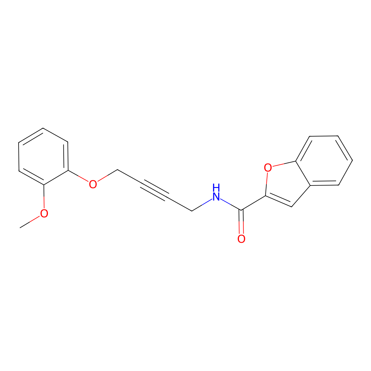 N-(4-(2-methoxyphenoxy)but-2-yn-1-yl)benzofuran-2-carboxamide molecular structure, CAS 1421512-69-7