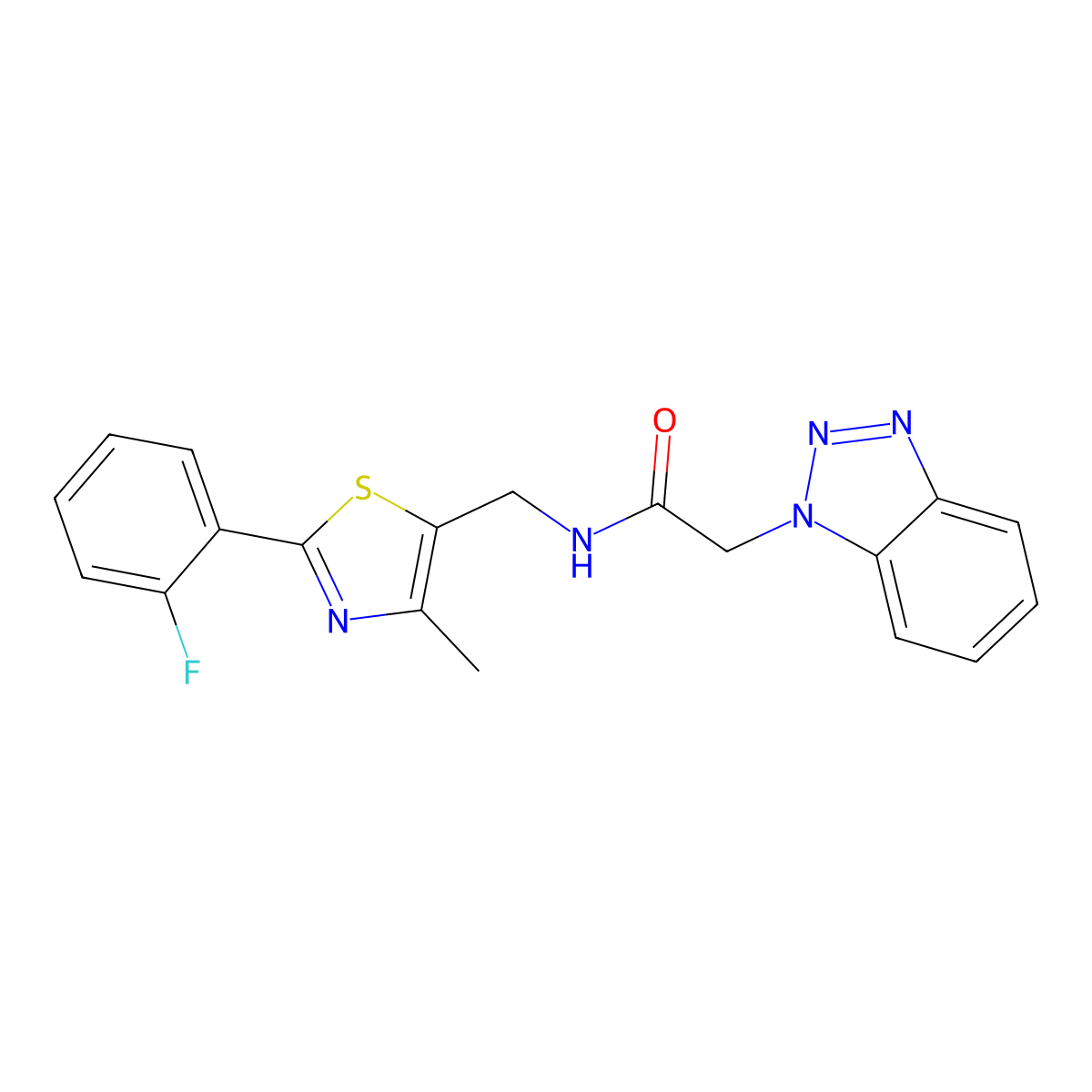 2-(1H-benzo[d][1,2,3]triazol-1-yl)-N-((2-(2-fluorophenyl)-4-methylthiazol-5-yl)methyl)acetamide molecular structure, CAS 1421512-70-0