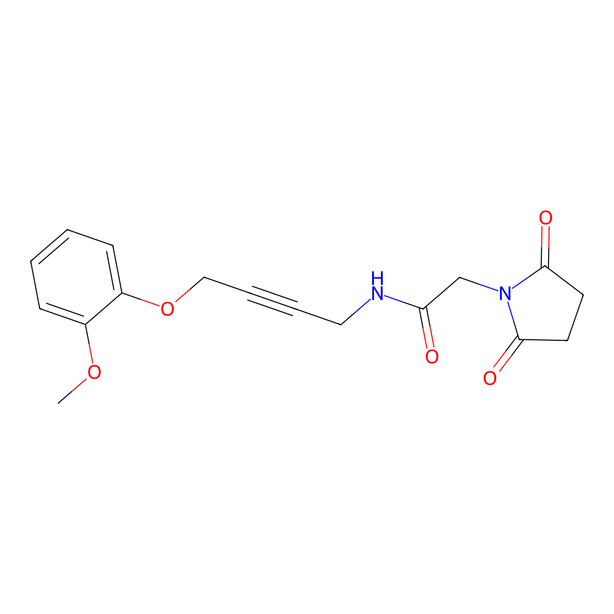 2-(2,5-dioxopyrrolidin-1-yl)-N-(4-(2-methoxyphenoxy)but-2-yn-1-yl)acetamide molecular structure, CAS 1421512-74-4