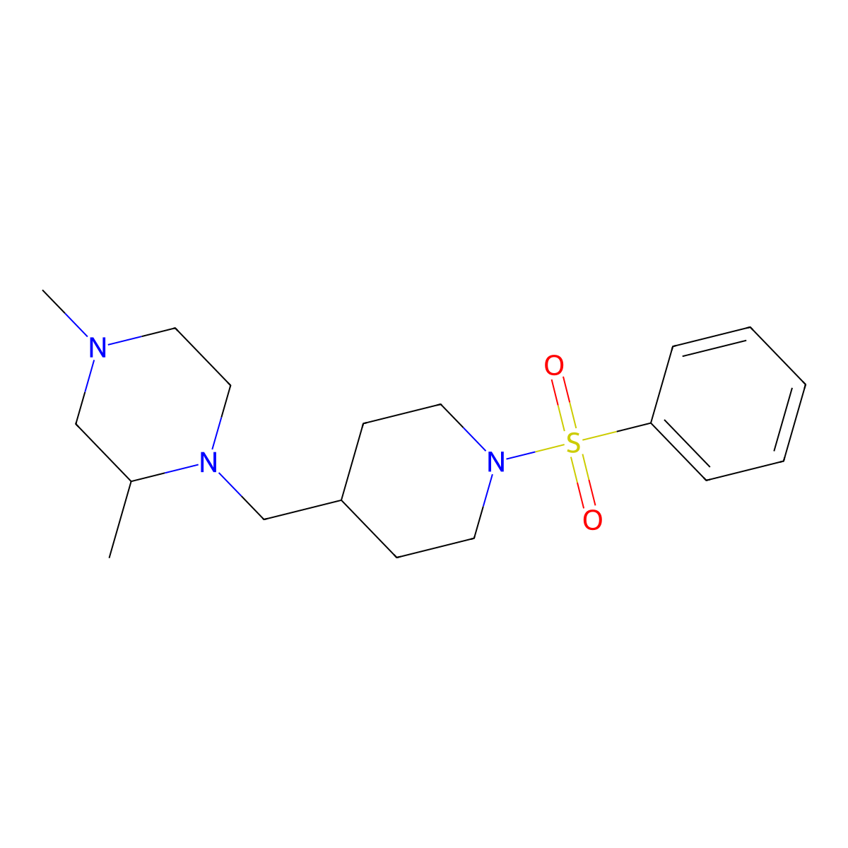 2,4-Dimethyl-1-((1-(phenylsulfonyl)piperidin-4-yl)methyl)piperazine molecular structure, CAS 1421512-77-7