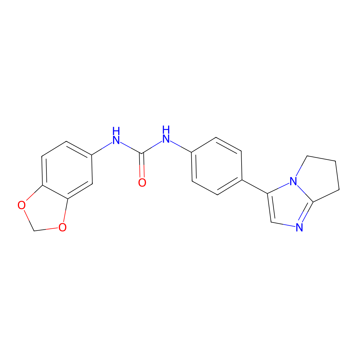 1-(benzo[d][1,3]dioxol-5-yl)-3-(4-(6,7-dihydro-5H-pyrrolo[1,2-a]imidazol-3-yl)phenyl)urea molecular structure, CAS 1421512-79-9