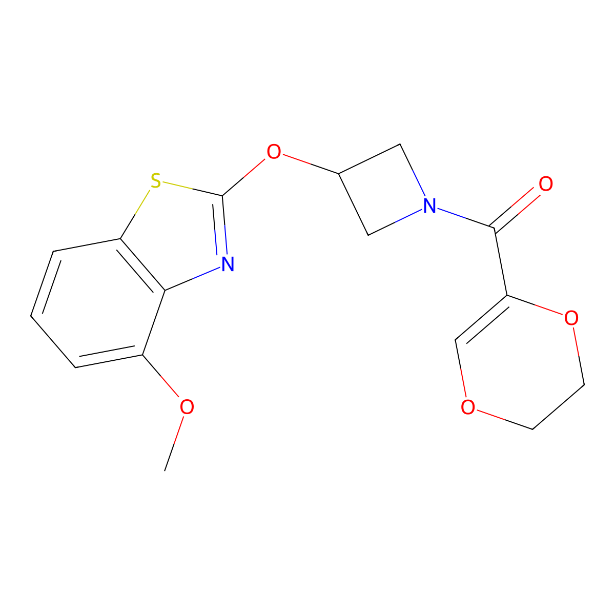 (5,6-Dihydro-1,4-dioxin-2-yl)(3-((4-methoxybenzo[d]thiazol-2-yl)oxy)azetidin-1-yl)methanone molecular structure, CAS 1421512-90-4