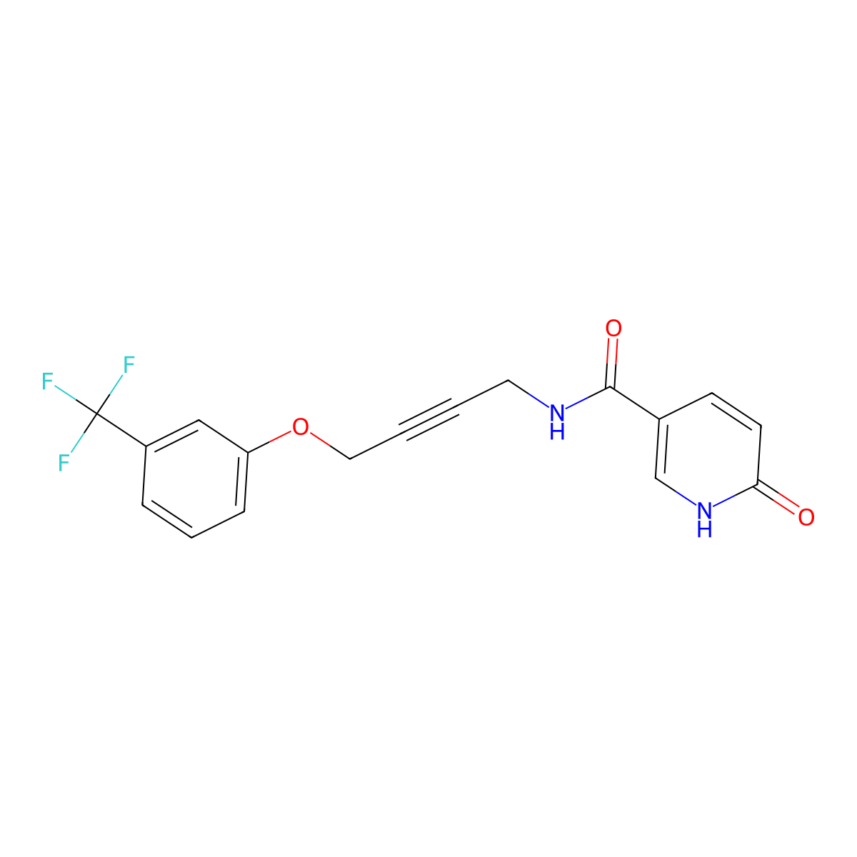 6-oxo-N-(4-(3-(trifluoromethyl)phenoxy)but-2-yn-1-yl)-1,6-dihydropyridine-3-carboxamide molecular structure, CAS 1421512-91-5