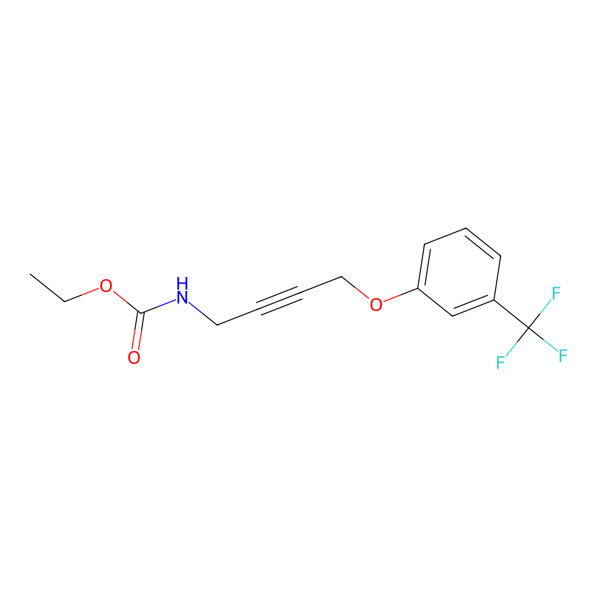 Ethyl (4-(3-(trifluoromethyl)phenoxy)but-2-yn-1-yl)carbamate molecular structure, CAS 1421512-98-2