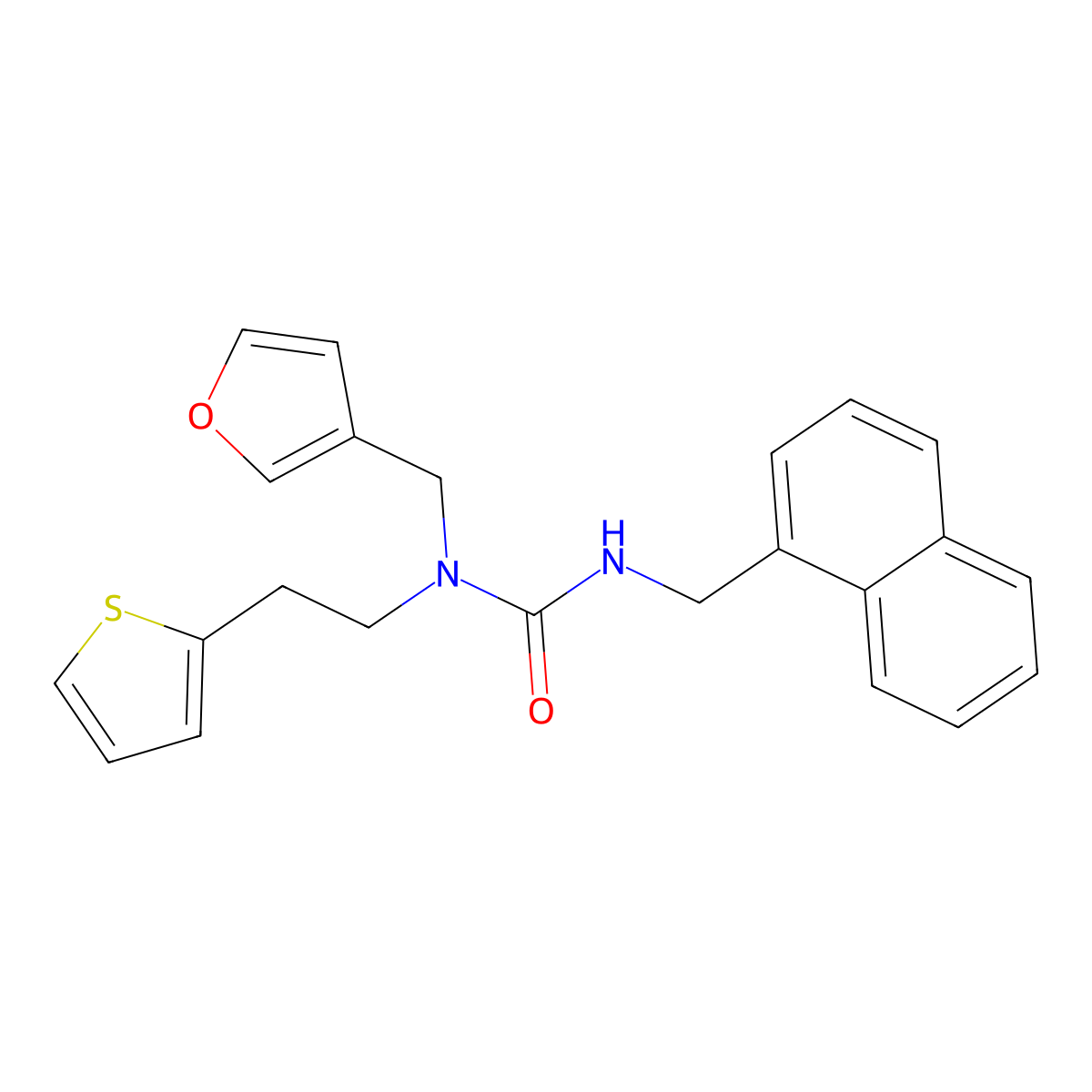 1-(Furan-3-ylmethyl)-3-(naphthalen-1-ylmethyl)-1-(2-(thiophen-2-yl)ethyl)urea molecular structure, CAS 1421512-99-3