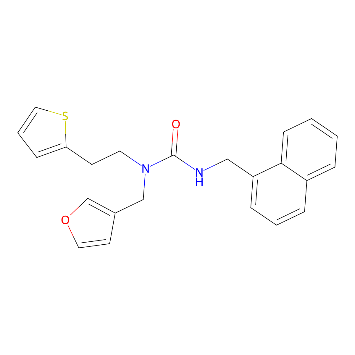 1-(Furan-3-ylmethyl)-3-(naphthalen-1-ylmethyl)-1-(2-(thiophen-2-yl)ethyl)urea molecular structure, CAS 1421512-99-3