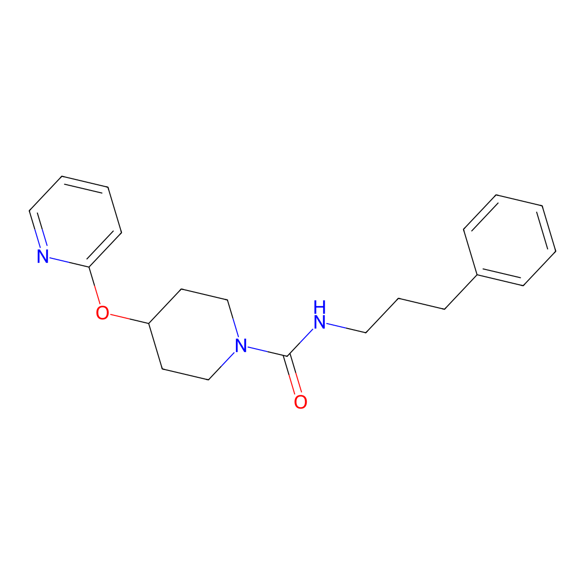 N-(3-phenylpropyl)-4-(pyridin-2-yloxy)piperidine-1-carboxamide molecular structure, CAS 1421513-01-0