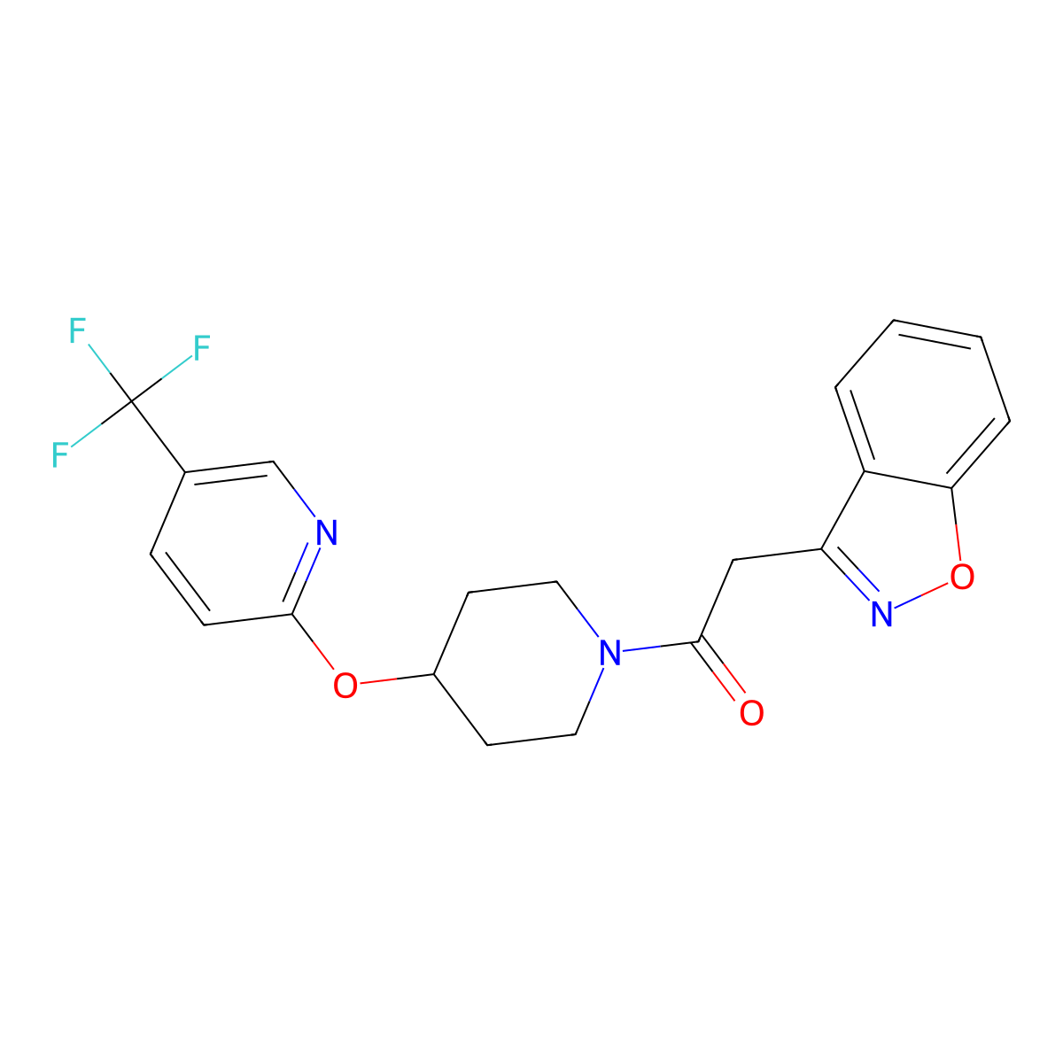2-(Benzo[d]isoxazol-3-yl)-1-(4-((5-(trifluoromethyl)pyridin-2-yl)oxy)piperidin-1-yl)ethanone molecular structure, CAS 1421513-04-3