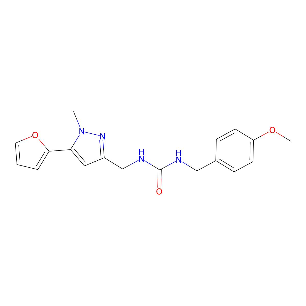 1-((5-(furan-2-yl)-1-methyl-1H-pyrazol-3-yl)methyl)-3-(4-methoxybenzyl)urea molecular structure, CAS 1421513-05-4