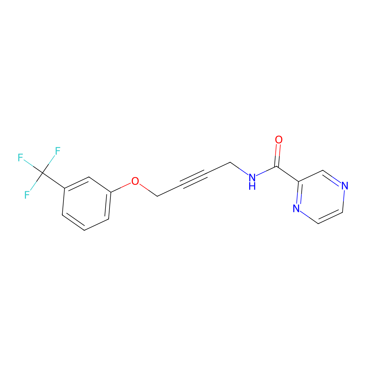 N-{4-[3-(Trifluoromethyl)phenoxy]but-2-YN-1-YL}pyrazine-2-carboxamide molecular structure, CAS 1421513-12-3