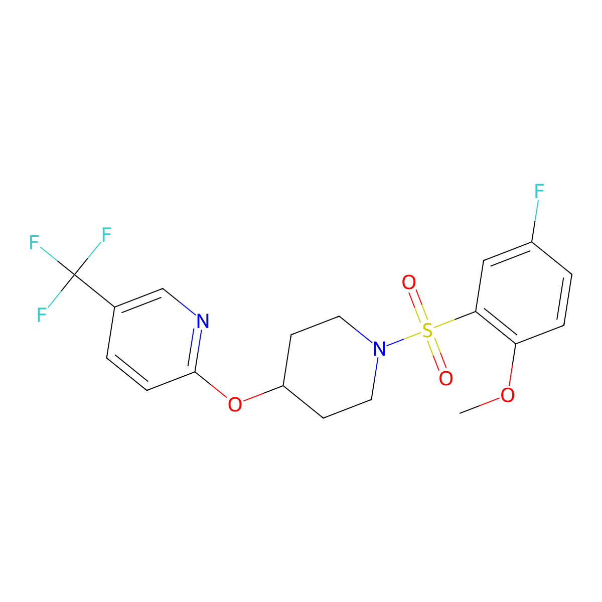 2-((1-((5-Fluoro-2-methoxyphenyl)sulfonyl)piperidin-4-yl)oxy)-5-(trifluoromethyl)pyridine molecular structure, CAS 1421513-21-4