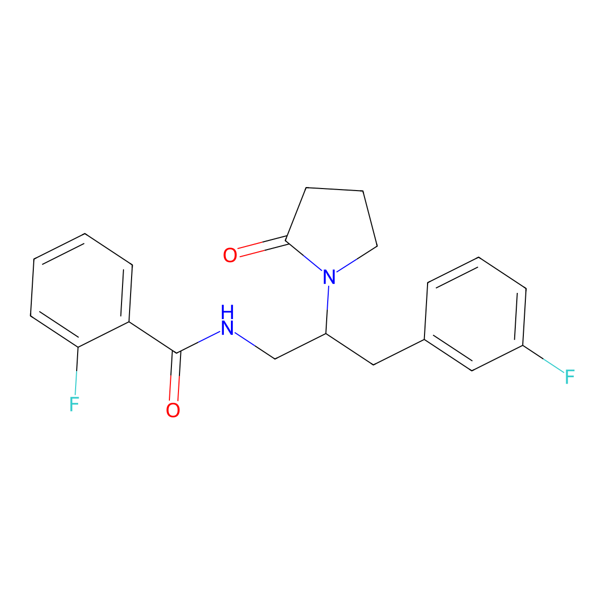 2-Fluoro-N-[3-(3-fluorophenyl)-2-(2-oxopyrrolidin-1-YL)propyl]benzamide molecular structure, CAS 1421513-25-8