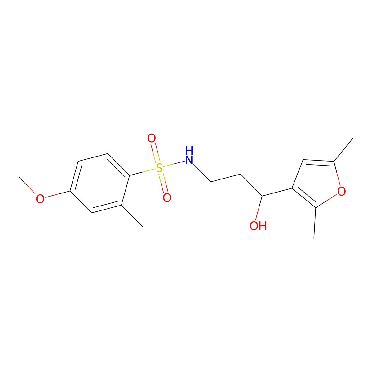 N-(3-(2,5-dimethylfuran-3-yl)-3-hydroxypropyl)-4-methoxy-2-methylbenzenesulfonamide molecular structure, CAS 1421513-26-9