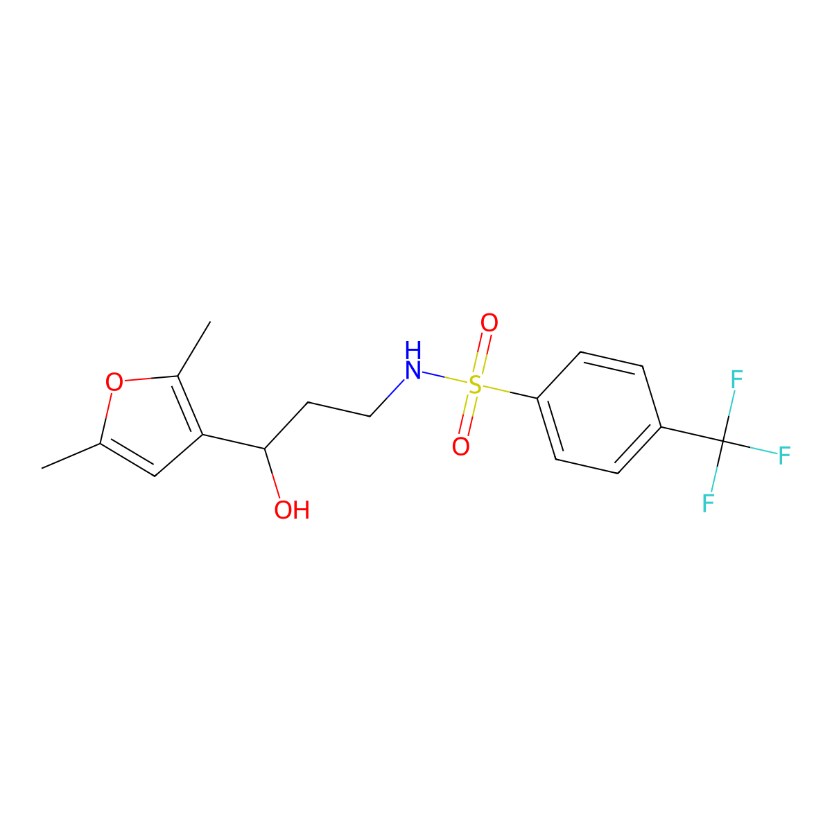 N-(3-(2,5-dimethylfuran-3-yl)-3-hydroxypropyl)-4-(trifluoromethyl)benzenesulfonamide molecular structure, CAS 1421513-37-2