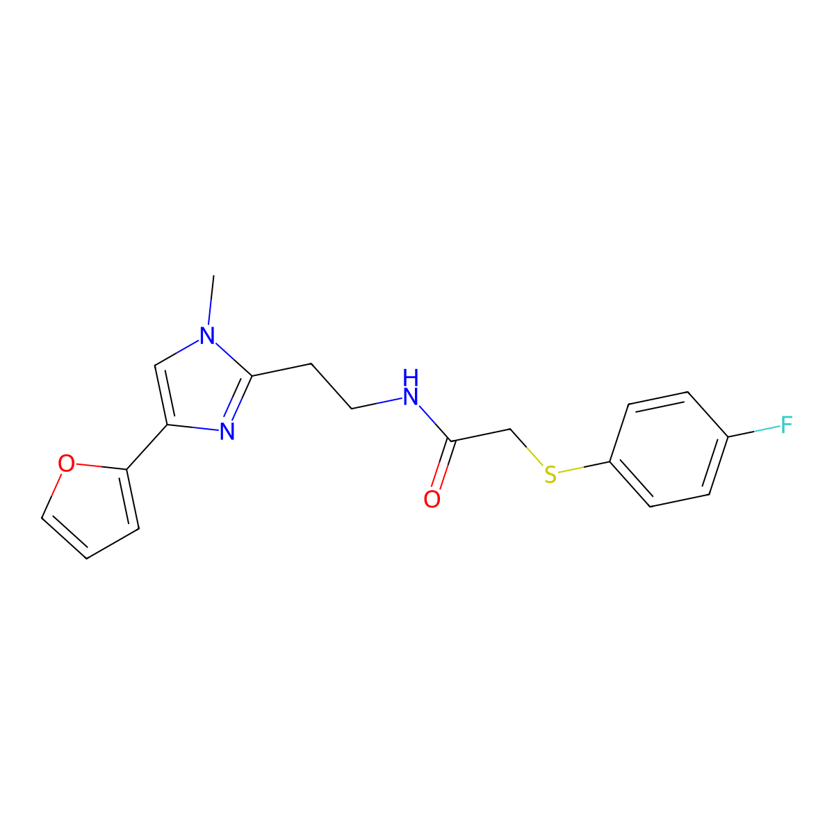 2-[(4-fluorophenyl)sulfanyl]-N-{2-[4-(furan-2-yl)-1-methyl-1H-imidazol-2-yl]ethyl}acetamide molecular structure, CAS 1421513-45-2